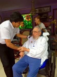 Fidel Castro junto a Evo Morales en Cuba