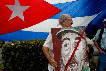 An anti-Castro protester in Miami in 2008.